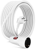 MutecPower 10 mètres Rallonge avec Interrupteur sur la fiche Rallonge Schuko avec Interrupteur de sécurité - Fiche coudée à 90° - Contact et couplage de Protection IP20 jusqu'à 250V 16A - 10m Blanc