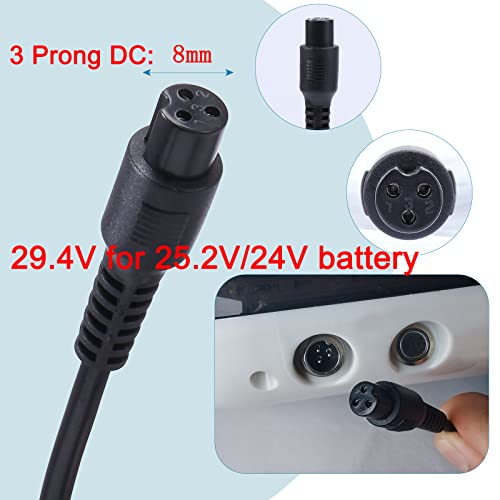 Safpow 29.4V 2A Charger Universal For 25.2V 25.9V 25.6V 24V Lithium Battery 2 Plugs In 1(8Mm 3-Prong And 5.5Mm Dc Connectors) #TOP1