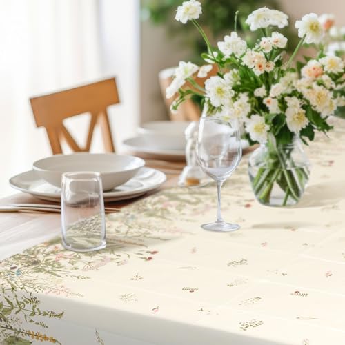 Newwiee 4 Pcs Herbs and Wild Flowers Plastic Tablecloth Rectangle Floral Rustic Farmhouse Washable Table Cover for Party Decor Dining Picnic Holiday, 54 x 108 Inch (Herbs and Wild Flowers) by Newwiee - Image 4