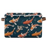 KEEPREAL Foldable Storage Baskets, Koi Carps 3D Japanese Storage Bins with Handles, Decorative Cloth Organizer Storage Boxes for Home|Office 15 x 11 x 9.5 in