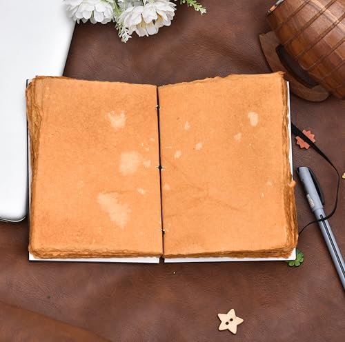 Image of Handmade Vintage Style Hardcover Journal for Writers, Artists | Eco-friendly Recycled Paper Diary with Elastic Closer | Unique Graphic Design (5x7 Inch)