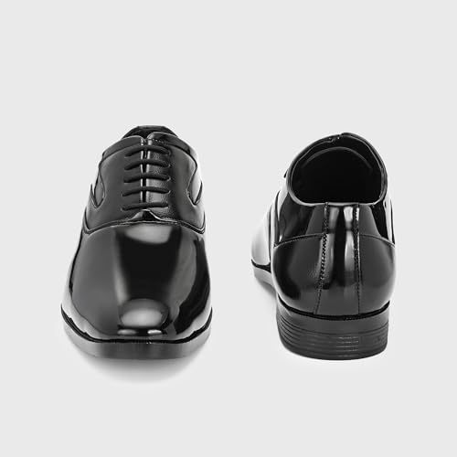 Image of Centrino Men's Formal Glossy Lace-Up Shoes | Patent Leather Oxford Dress Shoes|Comfortable Pointed Toe Formal Shoe| Stylish Looking Footwear for Formal Business Wedding & Office Shoes (9360)