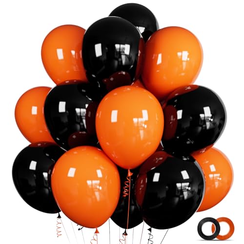 100 Pcs Black and Orange Balloons 12 Inch Halloween Balloon Thicken Latex Helium Party Balloons for Halloween, Birthday Party Balloon Arch Garland Decorations