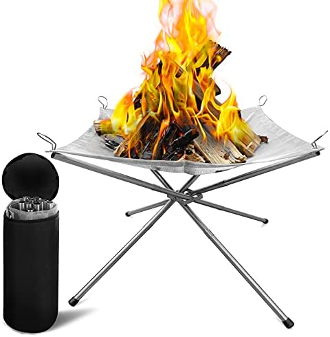 Dcola Portable Outdoor Fire Pit Camping with Carrying Bag Rollable Stainless Steel Mesh Fireplace Outdoor BBQ Picnic Fire Pit for Patio, Backyard and Garden