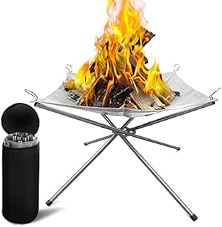 Dcola Portable Outdoor Fire Pit Camping with Carrying Bag Rollable Stainless Steel Mesh Fireplace Outdoor BBQ Picnic Fire Pit for Patio, Backyard and Garden