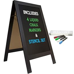 Excello Global Products Black A-Frame Chalkboard - 40"x20" Wooden Standing Sign with Markers & Stencils, Handcrafted Sidewalk Display