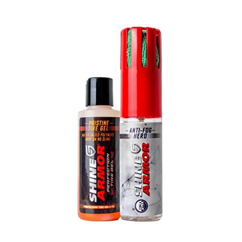 Shine Armor Pristine Tire Shine Gel & Anti Fog Hero With Microfiber Cloth - Keeps Tires Black & Clean, Windshield & Glasses Spray Cleaner And Protector #TOP11