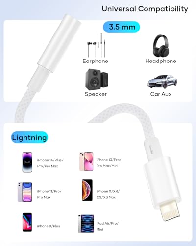 layajia Lightning auf 3.5mm Kopfhöreranschluss Adapter, iPhone Kopfhörer Aux Adapter [MFi Zertifiziert] Dongle Audio Konverter Kompatibel mit iPhone 14 Pro Max 13 12 11 XR XS X 8 7 SE, iPad Pro/Mini