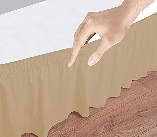 Image of Wrap Around Dust Ruffled Bed Skirt 18 inch Inch Tailored Drop Fade Resistant Brushed Microfiber Bed Skirt -Double Bed | Beige