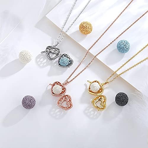 INFUSEU Aromatherapy Aroma Diffuser Chain, Heart Shaped Silver Plated Women Fragrance Stone Necklace Classic Pendant Meditation Chain Mood Chain Lava Stone Diffuser Women Jewelry