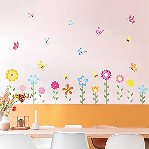 Ikeyu Garden Flower Wall Decals Colorful Flower Wall Stickers Spring Garden Wall Stickers Flower Butterfly Wall Stickers For Bedroom Girls Room Kids Nursery #TOP4