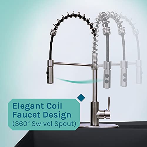 Utility Sink Extra-Deep Laundry Tub In Black With High-Arc Stainless Steel Coil Pull-Down Sprayer Faucet, Integrated Supply Lines, P-Trap Kit, Heavy Duty Floor Mounted Freestanding Wash Station #TOP3