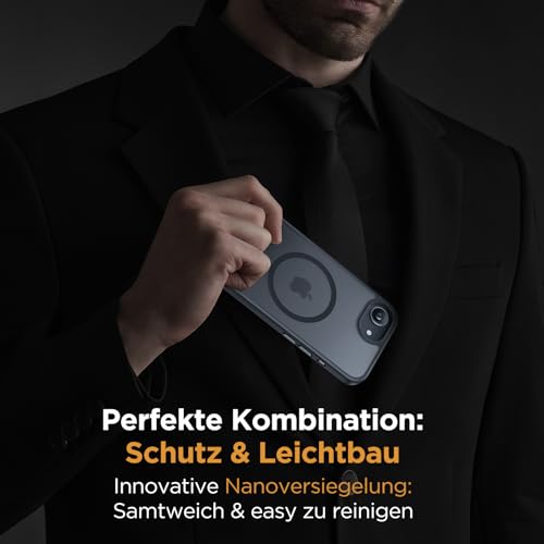 Miracase für iPhone 17e Hülle & iPhone 16e Hülle für Magsafe [mit 2 9H+ Panzerglas][TOP Militärschutz & Magnetkraft] Stoßfest mit Samtiger Haptik Handyhülle für iPhone 17e/16e 6,1\, Matt-Schwarz