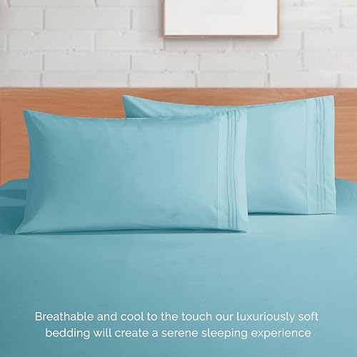 Elegant Comfort Luxury 1500 Premium Hotel Quality Microfiber 4-Piece Sheet Set - Soft, All Around Elastic 18-24 Inches Deep Fitted Sheet - Extra Deep Pocket Sheets, Full, Aqua