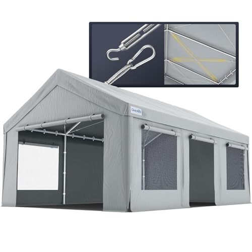 Quictent Heavy Duty 10x20 ft Carports with Side Zipper Doors & Snowproof Steel Cables & Ventilated Windows, Waterproof Storage Shelter for Car, Boat,