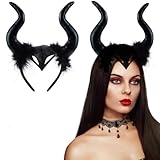 XIMEY Diadema Cuerno de Diablo 1 Pieza Cuernos Malefica, Sombrero Cuerno con Collar Encaje Gótico, Diadema Malefica, Diadema Diablo para Halloween, Cosplay Malefica, Carnaval,Fiestas Temáticas (Negro)