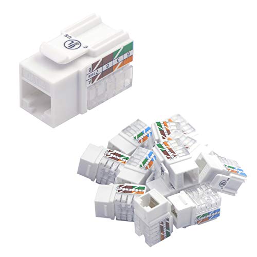 Leenue 15-Pack CAT6 Keystone Jacks 90-Degree, Punch Down Keystone Jack Adapter,RJ45 Keystone Insert Module Connector for Wall Plate/Patch Panel, White