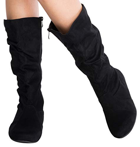 Olivia K Womens Low Heel Mid-Calf Slouchy Suede Slip On Casual Boots with Side Zipper2