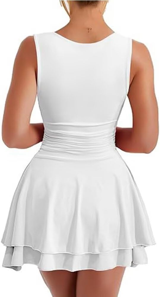 Women Square Neck Sleeveless Tiered Ruffle Mini Dress 2026 Stretchy A Line Short Summer Dress with Shirred Waist - Image 4