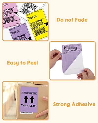 Memoking 4X6 Thermal Direct Shipping Label - 4''X 6'' Fan-Fold Labels For Shipping Labels, Barcodes, Address, Mail, Product Logo Labels,Small Business Labeling, Purple (500Pcs) #TOP5