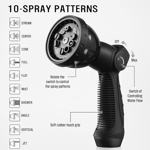 HBlife Expandable Garden Hose 100FT, Flexible Lightweight Water Hose with 10 Function Nozzle Sprayer Expanding Durable Hose with 3/4 Inch Fittings No-Kink, Black Grey by HBlife - Image 6