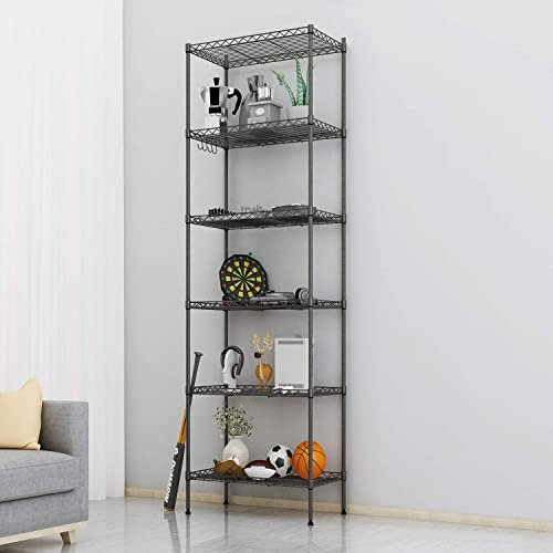 Miniatura 5 de Taotigzu Estanterias Almacenaje Con 6 Baldas,Estanteria Metalica Con 6 Baldas Ajustables Y 4 Ganchos,42 30 160cm,Negro