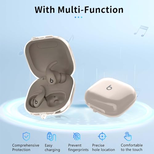 for Beats Powerbeats Fit Case Cover,NOUKAJU Earphone Protective Case (with Carabiner + Lanyard + Cleaning Pen) Drop-Proof,Scratch-Proof,Protective Cover for Beats Powerbeats Fit(Clear) by NOUKAJU - Image 2