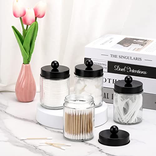 Tbestmax Glass Qtip Holder Dispenser, 10-Ounce Bathroom Containers Apothecary Jars With Metal Lids For Cotton Ball Swab Pad, Black (4 Pack) #TOP3
