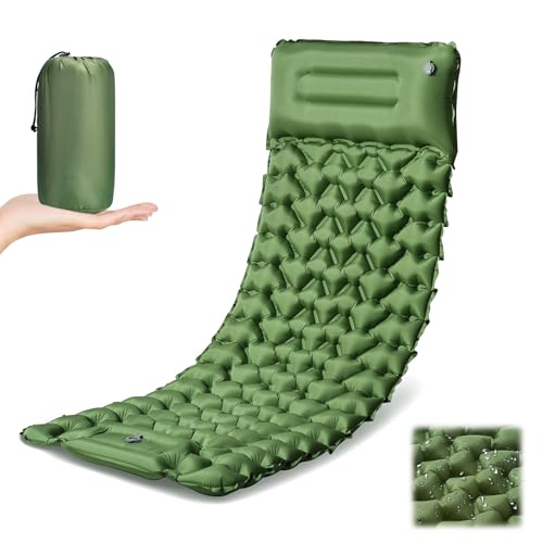 Sleeping Pad for Camping – Ultralight (1.9lbs) Inflatable Camping Mattress with Built-in Pillow & Foot Pump, 4″ Thick Compact Air Pad for Backpacking, Hiking, Traveling, One-Second Deflation
