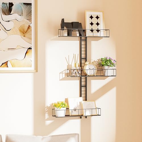 BeardBullet Adjustable Fire Escape Wall Shelf Modern Style New York Vertical Ladder Shelf Metal Decorative Trinket Display Floating Shelf for Bedroom Living Room & Home Decor (3-Tier)