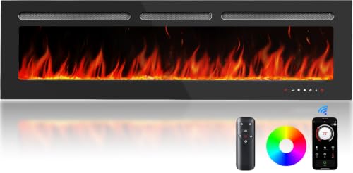 Image of Silonn 50-Inch Smart Electric Fireplace, Ultra-Slim Wall-Mounted or Recessed Fireplace Heater with 1400W Heat, WiFi App & Remote Control, Timer and 20 Customizable Flame Colors