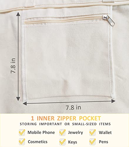 Pn.hcnmtfb Canvas Tote Bag, 1 Inner Pockets, With Zipper, Stylish And Durable, Lightweight, Natural Cotton Grocery Shopping Cloth Bag, Perfect For Gifts, Work, School, Travel, Minimalist #TOP2