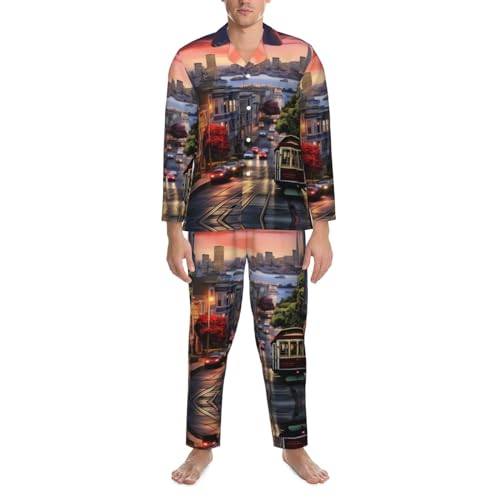 KIROJA San Francisco Print Pajamas Set For Men/Women,Casual Loose Homewear Set V-Neck Long Sleeve Shirt Pj Pants4