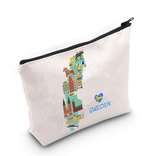 MEIKIUP Swedish Travel Gift Sweden Travel Cosmetic Bag Sweden Souvenir Bag Sweden Map Vacation Gift Gothenburg Honeymoon Gift (Sweden bag)