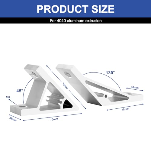 Image of 12pcs 4040 45 /135 Degree Corner Bracket Connector 4040 Extrusion Hardware T-Slot V-Slot Accessories with Screws and Nuts for 4040 Extrusion Angle 3D Printer Framing Accessories Silver