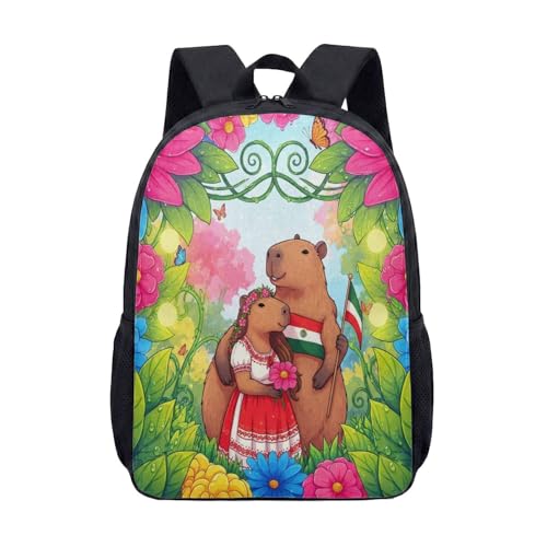Mochila Aesthetic Garden Capivara e figura peculiar, 43 cm, estampa floral e borboleta, mochila de viagem vibrante para adultos, 05, Large