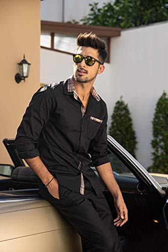 Coofandy Men's Plaid Collar Cotton Casual Long Sleeve Button Down Dress Shirt Black Large #TOP1