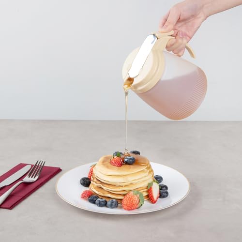 Restaurantware-Chef 101 32 Ounce All Purpose Syrup Dispenser, 1 Honey Dispenser - Beige Top, Stainless Steel Slide Cover, Plastic Pancake Syrup Bottle, Perfect For Diners, Restaurants, Home by Restaurantware - Image 4