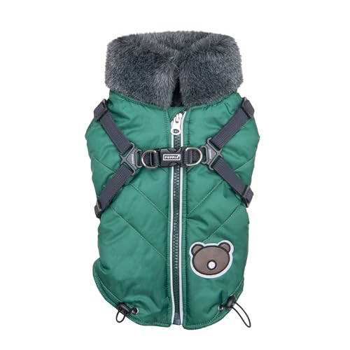 Puppia Isolde Mock Neck Full Zip up Warm Winter Jumper Vest with Integrated Harness for Small and Medium Dogs Green, XX-Large