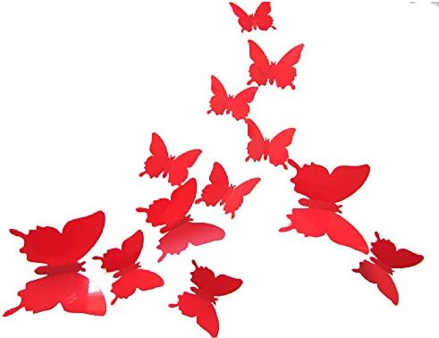 ALLICERE 12Pcs 3D Butterfly Removable Wall Decals DIY Home Decorations Art Decor Wall Stickers Murals for Babys Kids Bedroom Living Room Classroom Office(Color:Red)