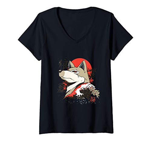 Mujer Anime Samurai Wolf japonés - Anime Manga Grunge Design Camiseta Cuello V