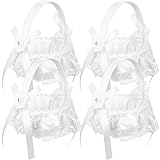 HYTROVE Cestas de Flores para Niñas Flores Juego de 4 Unidades Cesta de Boda con Asa Satén Decorativo con Lazos y Perlas para Ceremonia y Eventos Obsequios