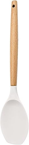BRIIEC Juego de 1 espátula de silicona blanca con mango de madera, utensilios de cocina resistentes al calor, utensilios de cocina ideales para