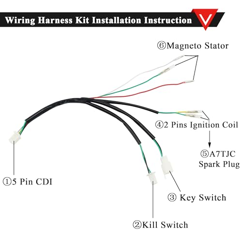 Image of PRO BAT Lifan Complete Kick Starter Engine Wiring Harness Loom with A7TJC Spark Plug Coil Magneto for 70cc 110cc 125cc 140cc 150cc Pit Dirt Trail Pro Bike X50 CRF50