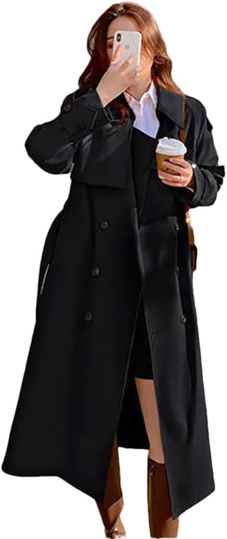 Woman Long Trench Coat Streetwear Loose Cloak Black Women's Windbreaker Coat
