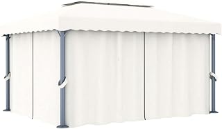 Pavillon 4x3m mit Vorhang Mückennetz Cremeweiß Aluminium | Stilvolle Überdachung für Garten und Terrasse mit Doppeldach zur Luftzirkulation, inklusive Vorhängen und Moskitonetz.
