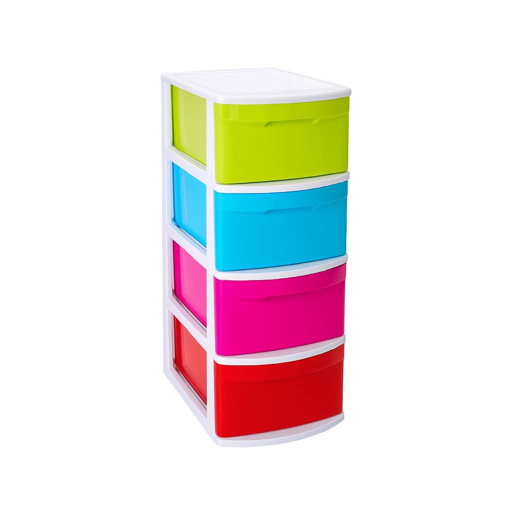 Muddy Hands Dark Multi Colour 4 Drawer Plastic Storage Tower – Multicolour Chest Unit For Home, Office, School, Bedroom Or Classroom Organisation (Dark Multi Colour)