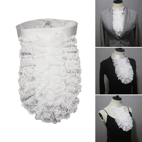 Victorians Colonial Ruffle Lace Jabot False Collar Necktie Steampunk Medieval Costume Shirt Front Detachable Neck Collar, As Pictures Shown2