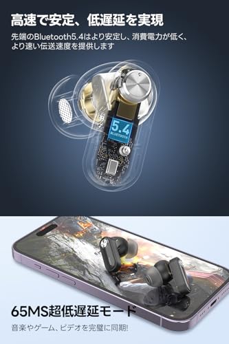 【VGP 2026 受賞】TOZO Crystal Pods bluetooth ワイヤレスイヤホン アクティブノイズキャンセリング 38dB低減 小型 軽量 快適 中低音域 暖色系音質 カスタムEQ「寒色系音質への変更可能」 アプリ対応 外音取り込み/AIチャット/音声通訳会議記録/カスタムタッチ操作 最大約35時間の再生 ぶるーとゅーす イヤフォン USB-C急速充電 IPX4防水 ブラック
