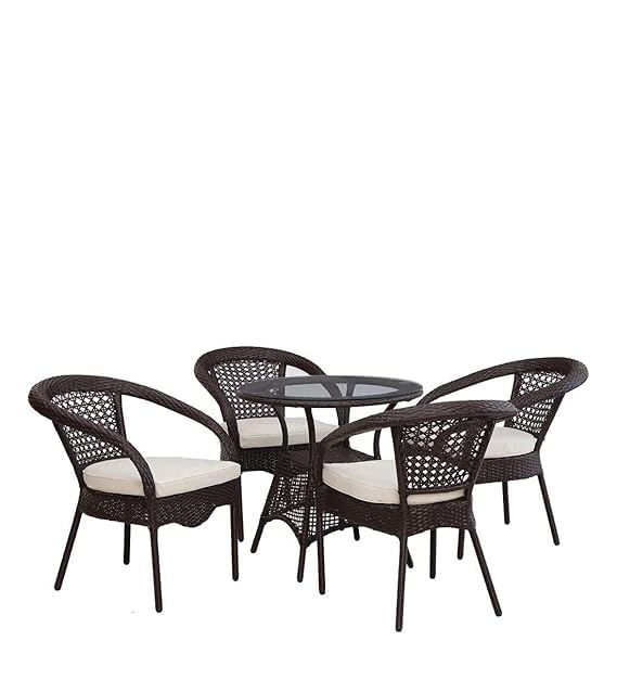 Image of India 4+1 Outdoor Indoor Patio Furniture Sets Rattan Chair Patio Set Conversation Set Bistro Set Chairs Balcony Rooftop Outdoor Garden Furniture Chair with Cushion Set (Brown & Cream)